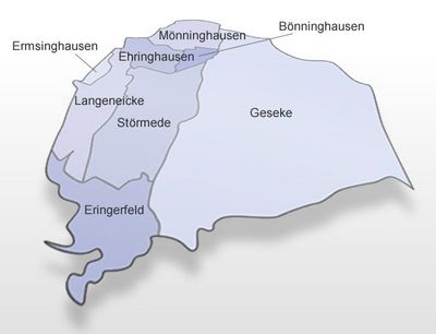 Karte der Geseker Kernstadt und der Ortsteile