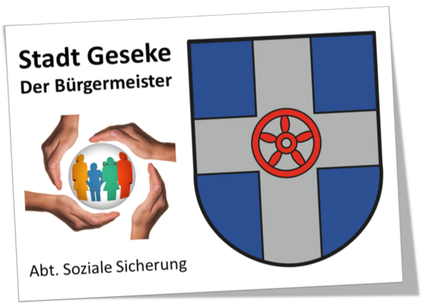 Wappen der Stadt Geseke und Text: Stadt Geseke, Der Bürgermeister, Abteilung Soziale Sicherung
