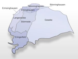 Karte der Geseker Kernstadt und der Ortsteile