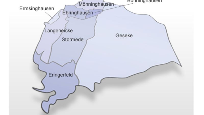 Karte der Geseker Kernstadt und der Ortsteile