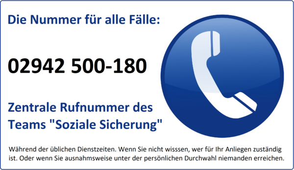 Rufnummer 02942 500180 der Abteilung Soziale Sicherung