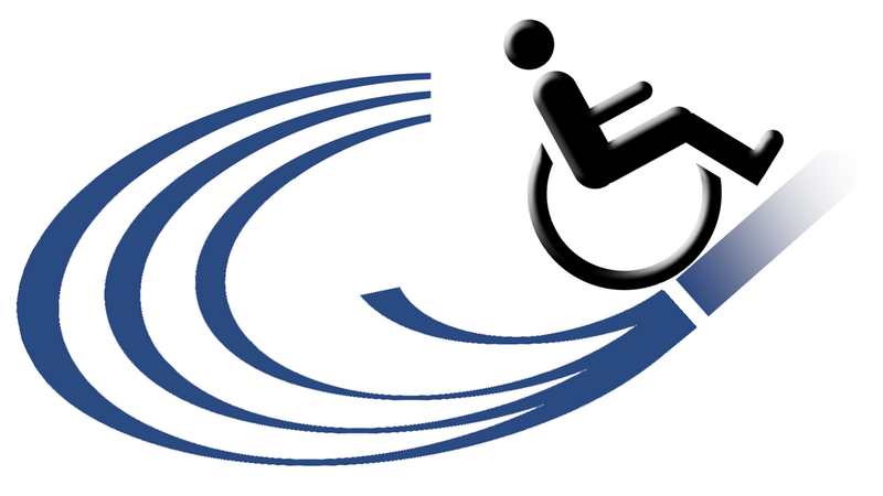 Piktogramm eines Rollstuhlfahrers vor dem Geseke-Logo