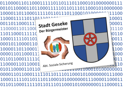 Stadtwappen mit Datentabellen im Hintergrund