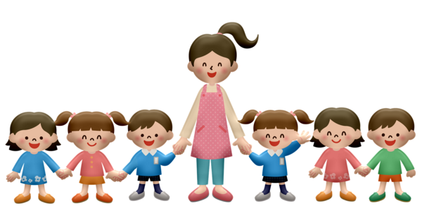 Sechs Kinder und eine Erzieherin halten sich an den Händen