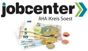 Logo des Jobcenters und Bargeld