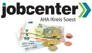 Logo des Jobcenters und Bargeld