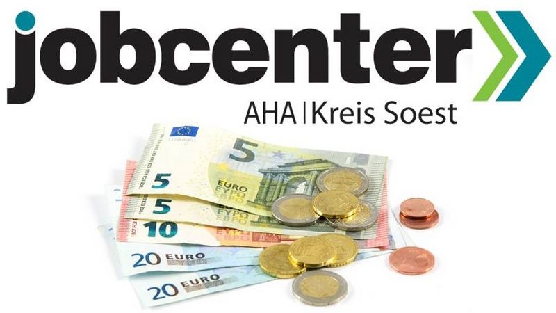 Logo des Jobcenters und Bargeld