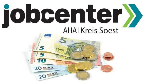 Logo des Jobcenters und Bargeld