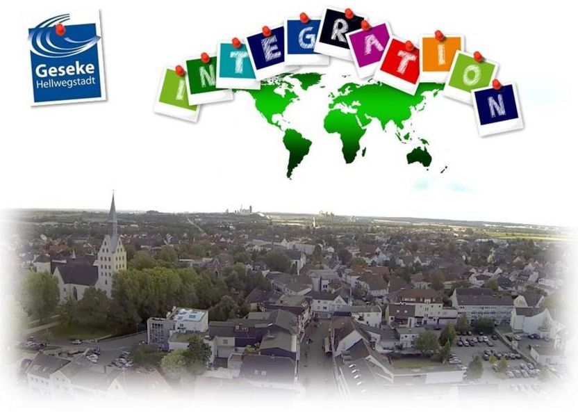 Schriftzug "Integration" über der Skyline von Geseke