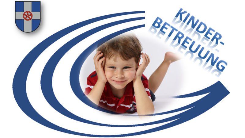 Lachendes Kind, Geseke-Logo und Schriftzug "Kinderbetreuung"