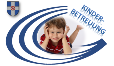 Lachendes Kind, Geseke-Logo und Schriftzug "Kinderbetreuung"