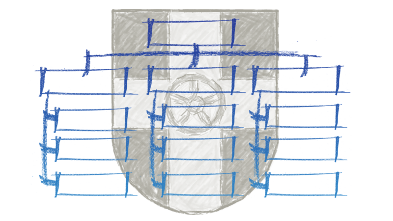 Schematische Darstellung eines Organigramms vor dem Wappen der Stadt Geseke