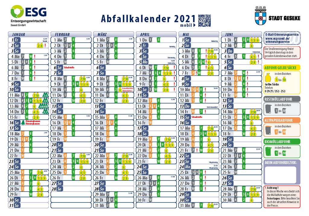Abfallkalender 2021 - Erste Seite